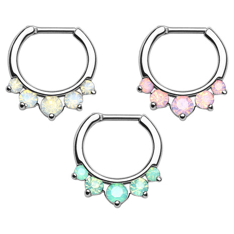 Septum Piercing Ring Clicker Opal Stone Tips 