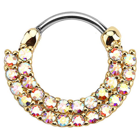 Nasenpiercing Ring Doppel Strass Kristall Septum Clicker Schild