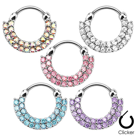 Nose Piercing Ring Double Rhinestone Crystal Septum Clicker Shield 