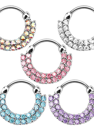 Nose Piercing Ring Double Rhinestone Crystal Septum Clicker Shield 