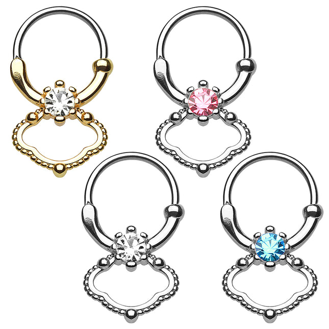 Septum Piercing Doppel Tribal Ring Clicker mit Kristall