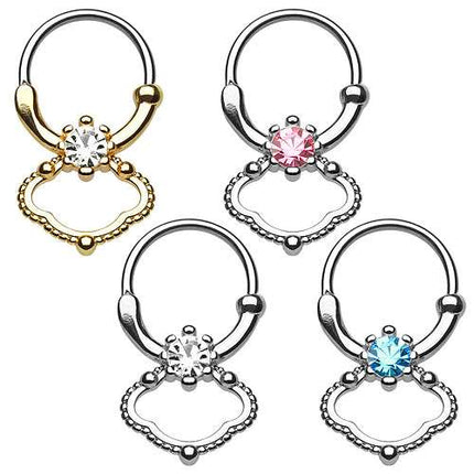 Septum Piercing Doppel Tribal Ring Clicker mit Kristall