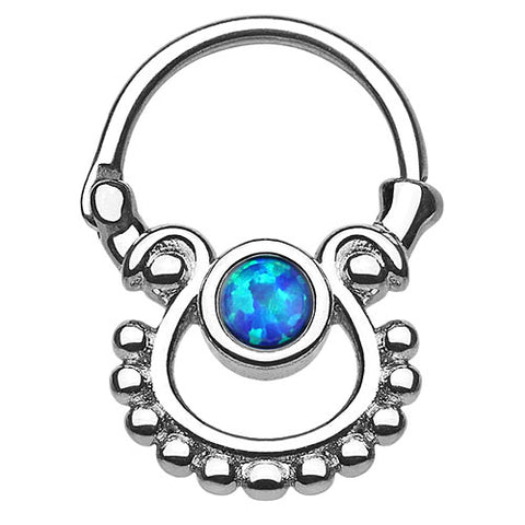 Septum Piercing Doppel Tribal Ring Clicker mit Opal
