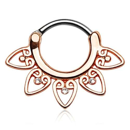 Septum Piercing Clicker Tribal Fächer Rosegold vergoldet