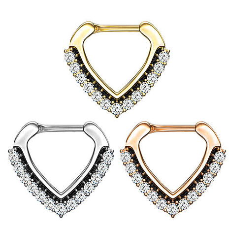 Septum Piercing Ring Dreieck V-Form Strass Kristall Clicker Schild