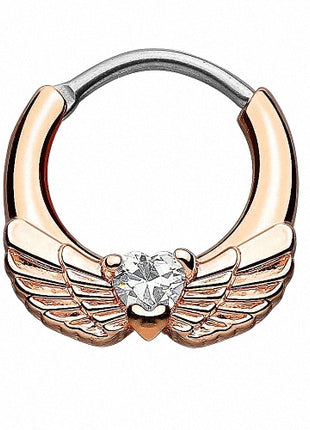 Septum Piercing Clicker Engelsflügel Rosegold vergoldet Herz Kristall