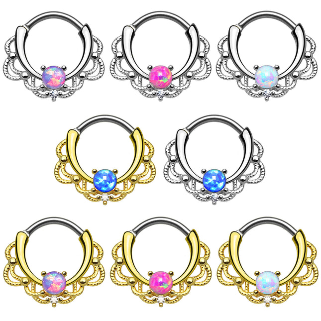 Nasenpiercing Ring Septum Clicker Tribal mit Opal