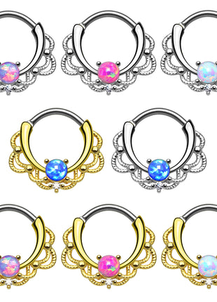 Nose piercing ring septum clicker tribal with opal 