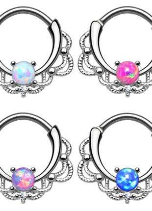 Nasenpiercing Ring Septum Clicker Tribal mit Opal