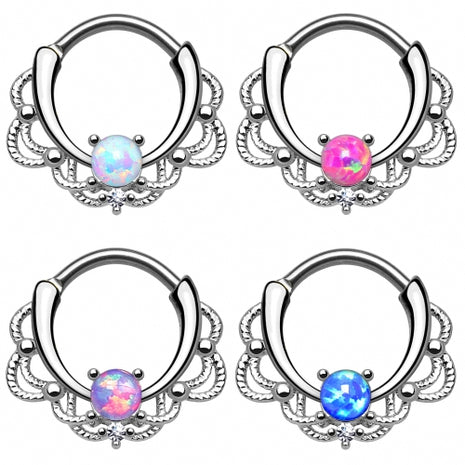 Nasenpiercing Ring Septum Clicker Tribal mit Opal