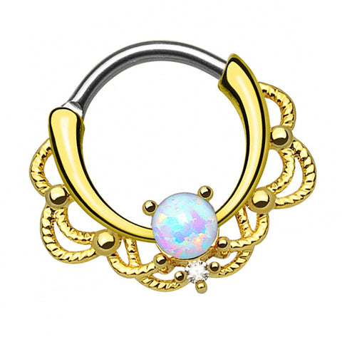 Nasenpiercing Ring Septum Clicker Tribal vergoldet mit Opal
