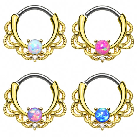 Nasenpiercing Ring Septum Clicker Tribal vergoldet mit Opal