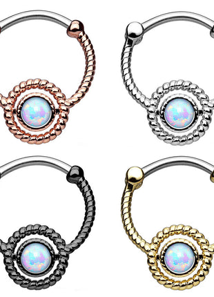 Nose Piercing Ring Septum Clicker Clip Shield with Opal Stone 