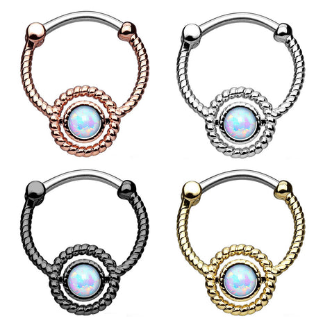 Nose Piercing Ring Septum Clicker Clip Shield with Opal Stone 