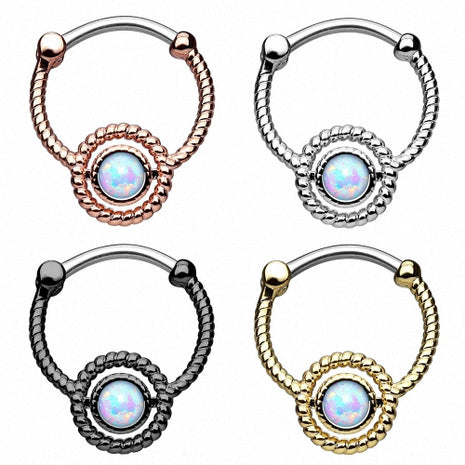 Nasenpiercing Ring Septum Clicker Clip Schild mit Opal Stein