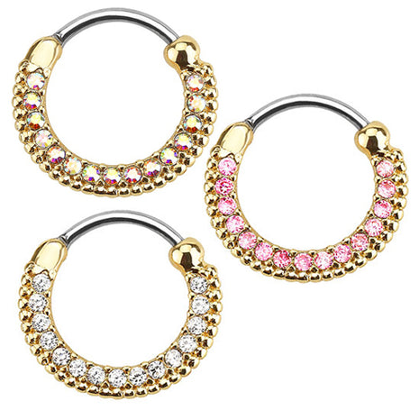 Septum Piercing Ring Strass Kristall Clicker Schild vergoldet