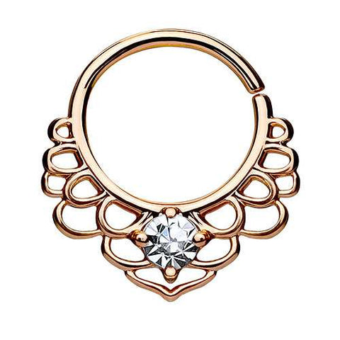 Septum Piercing Continuous Ring Lotus Tribal mit Kristall