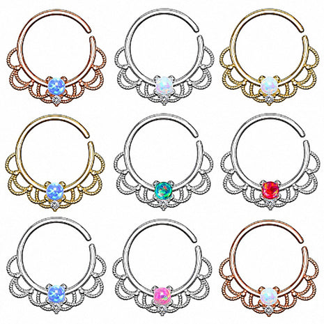 Septum Piercing Continuous Universal Ring Tribal with Opal 