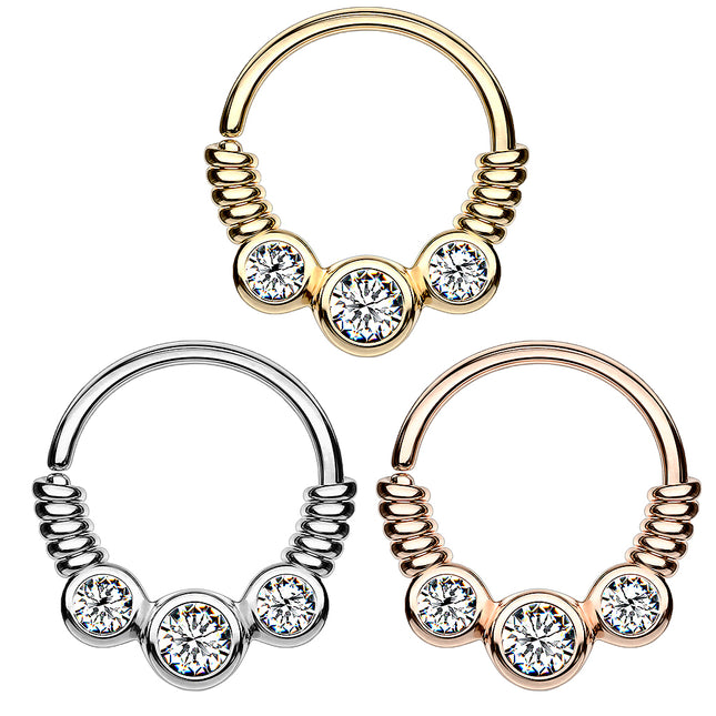 Septum Nasen Piercing Continuous Ohr Knorpel Ring 3 Kristalle