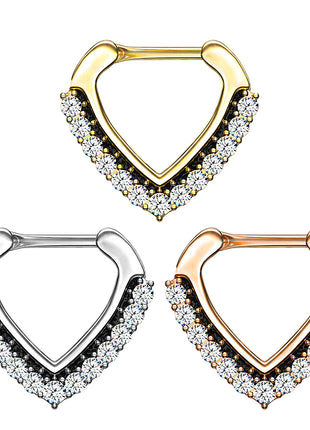 Septum Piercing Ring Triangle V-Shape Rhinestone Crystal Clicker Shield 