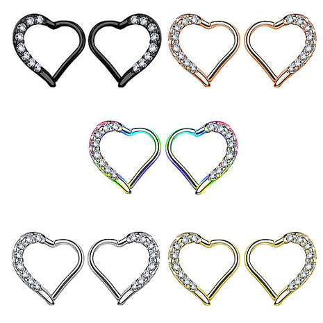 Beautiful Heart Ear Crystal Piercing Cartilage Helix Ring Hinge Clicker 