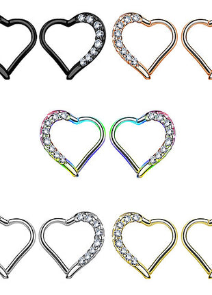 Beautiful Heart Ear Crystal Piercing Cartilage Helix Ring Hinge Clicker 