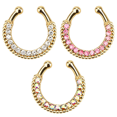 Fake septum nose piercing rhinestone crystal ring 