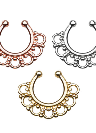 Fake Septum Ring Nose Piercing Tribal Dangle Piercing 