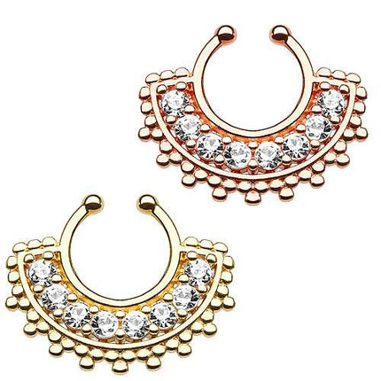 Fake Septum Piercing Nasenring vergoldet mit Strass Kristallen