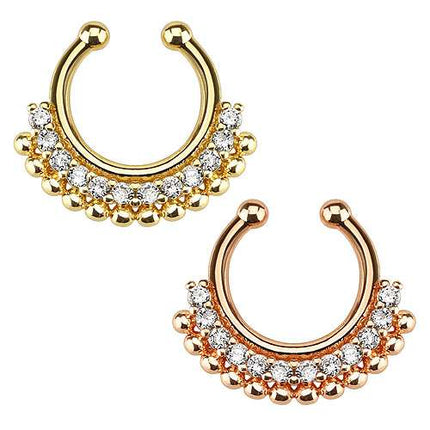 Septum Fake Piercing Nasenring vergoldet mit Kristallen