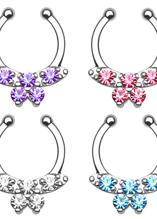 Fake Septum Piercing Nose Ring Crystal Butterfly 