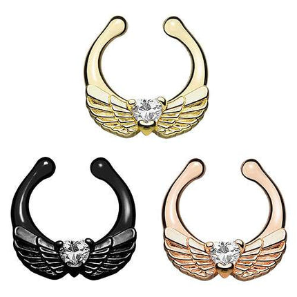 Fake Septum Piercing IP Engelsflügel Herz Kristall