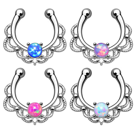 Fake Septum Nasenring Tribal mit Opal