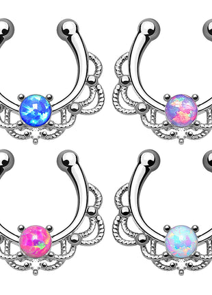 Fake Septum Nose Ring Tribal with Opal 