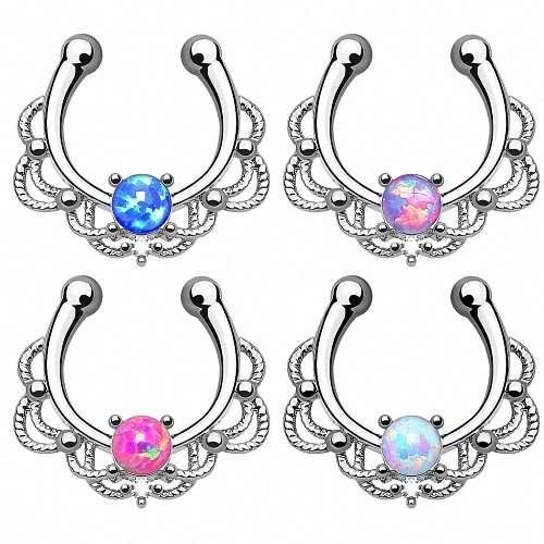 Fake Septum Nasenring Tribal mit Opal