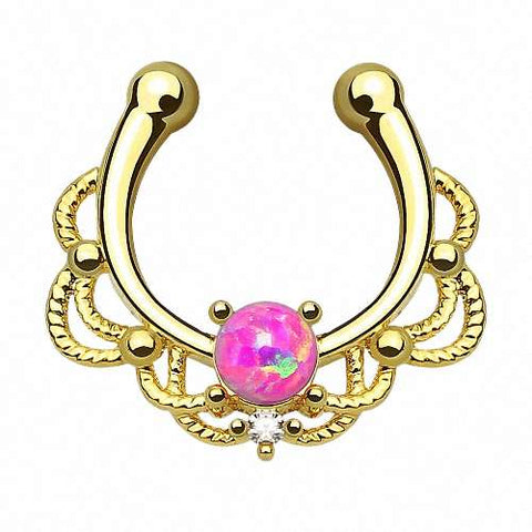 Fake Septum Nasenring vergoldet Tribal mit Opal