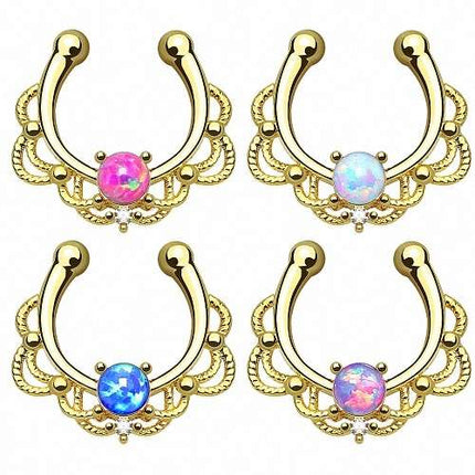 Fake Septum Nasenring vergoldet Tribal mit Opal