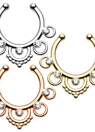 Septum Fake Nose Piercing Crystal Rhinestone 5 Rings 