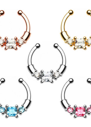 Septum Fake Nose Piercing Jewelry 3 Crystals 