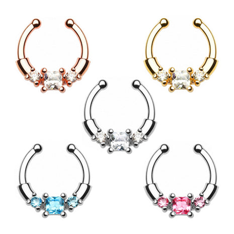 Septum Fake Nose Piercing Jewelry 3 Crystals 