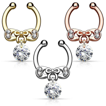 Fake Septum Nasenpiercing Clip On Schild Schleife mit Kristall