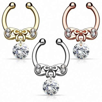 Fake Septum Nasenpiercing Clip On Schild Schleife mit Kristall