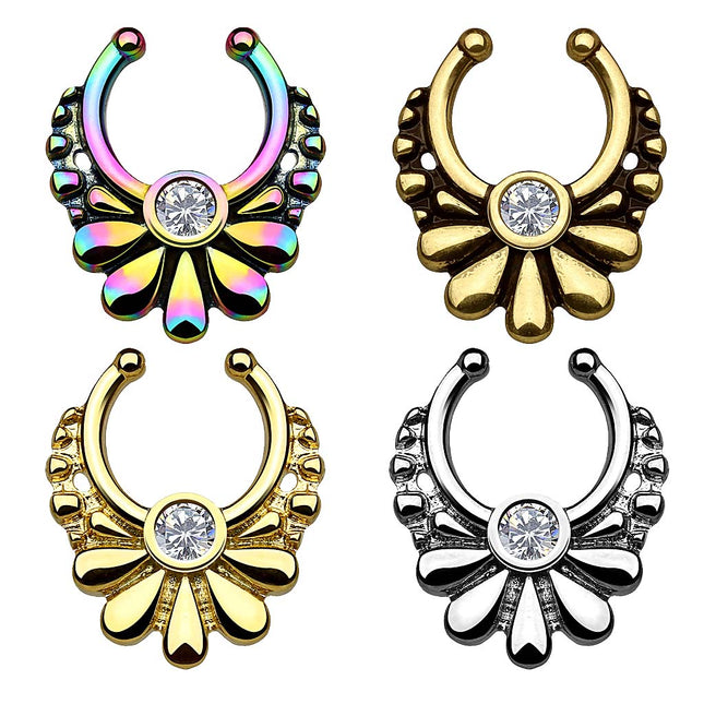 Fake Septum Piercing Nasenpiercing Blüten Tribal Kristall