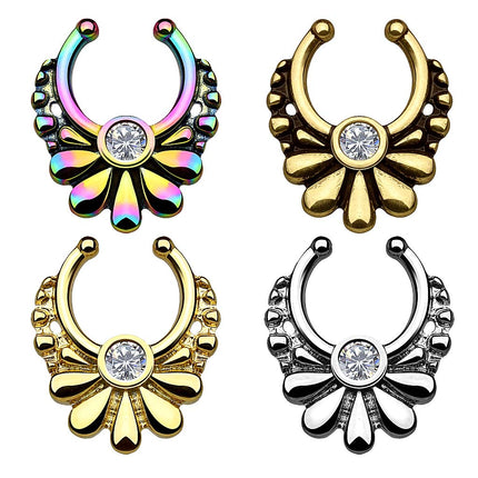 Fake Septum Piercing Nasenpiercing Blüten Tribal Kristall