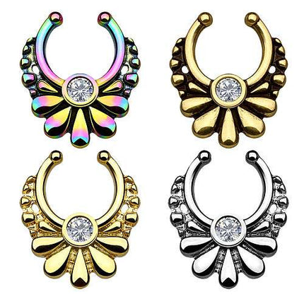 Fake Septum Piercing Nasenpiercing Blüten Tribal Kristall