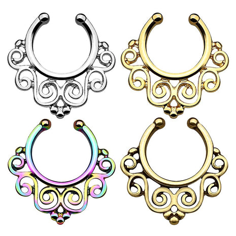 Fake Septum Piercing Vintage Nose Piercing Flowers Tribal 