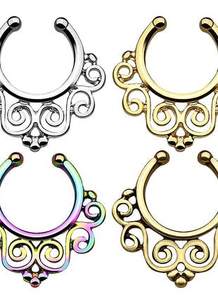 Fake Septum Piercing Vintage Nasenpiercing Blumen Tribal