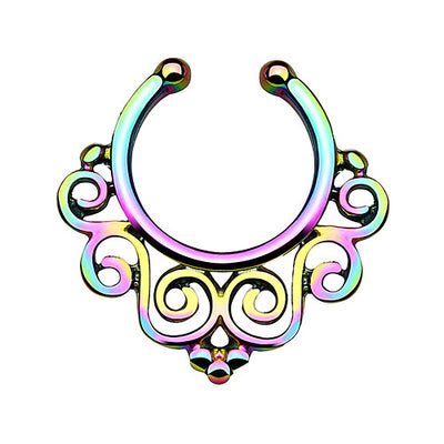 Mehrfarbiger Fake-Septum-Ring mit geschwungenem Ornament