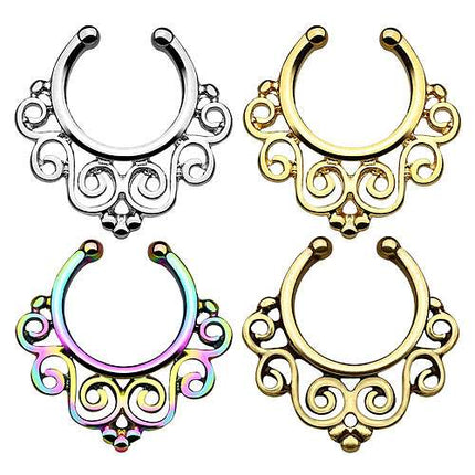 Fake Septum Piercing Vintage Nasenpiercing Blumen Tribal