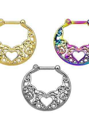 Nose Piercing Ring Septum Clicker Shield Helix Tribal Hearts 